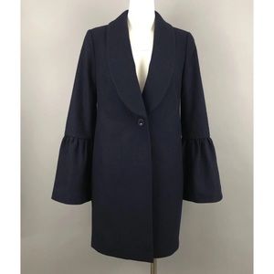Express Wool Blend Coat One Button Bell Sleeves Navy Blue